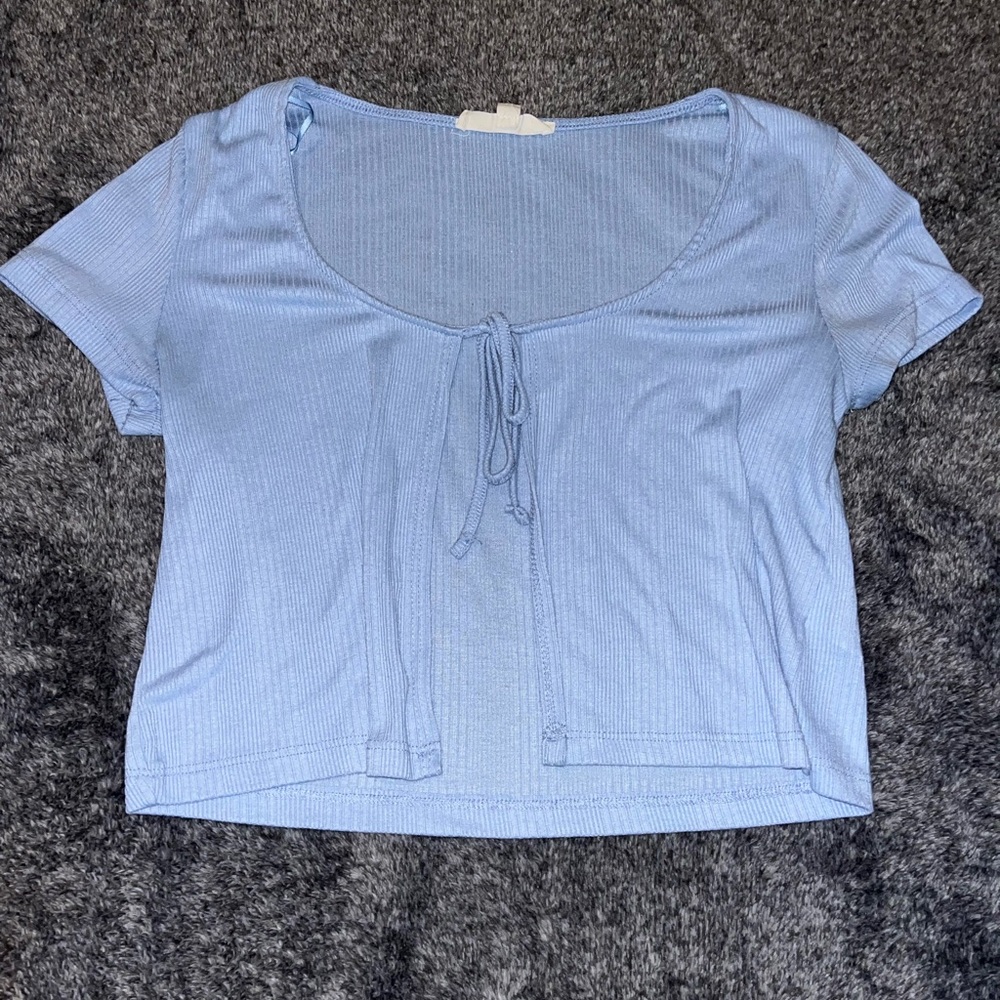 Light Blue Front Tie Crop Top